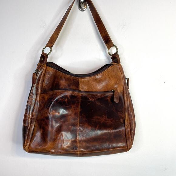 Paul & Taylor Honey Brown Distressed Leather Concealed Carry Hobo Bag Purse - Picture 7 of 14
